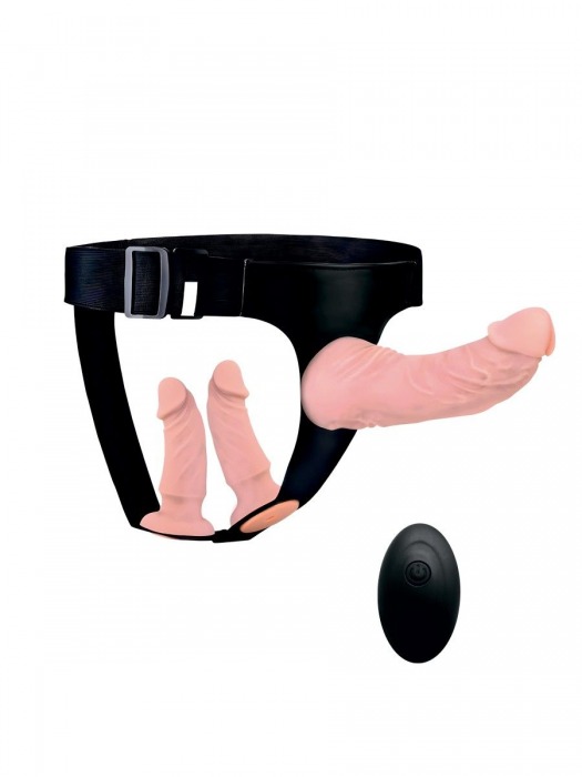 Женский страпон с 3 насадками и вибрацией - Erowoman-Eroman - купить с доставкой в Рыбинске