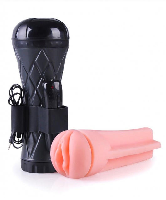 Телесный мастурбатор-вагина в черной колбе с вибрацией - Boys of Toys - в Рыбинске купить с доставкой