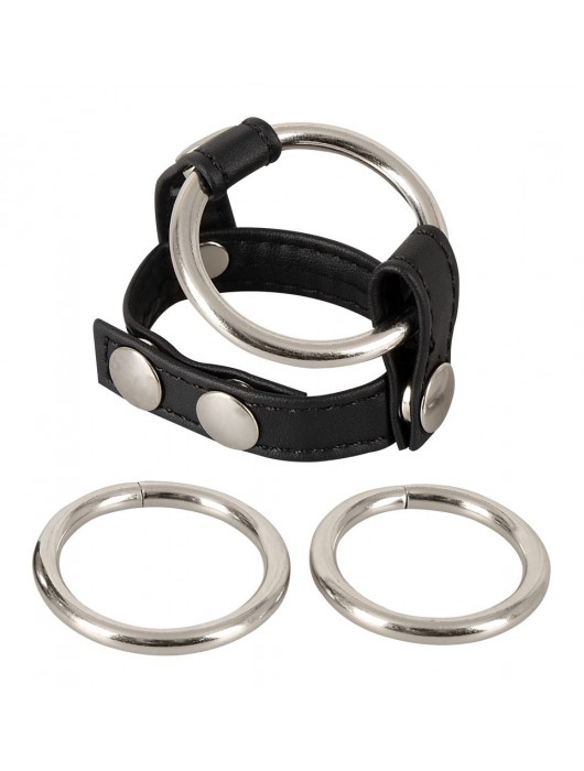Подхват для мошонки с 3 съемными эрекционными кольцами Leder-Riemen - Orion - в Рыбинске купить с доставкой