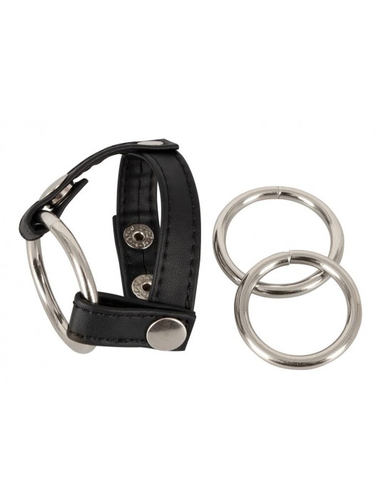 Подхват для мошонки с 3 съемными эрекционными кольцами Leder-Riemen - Orion - в Рыбинске купить с доставкой