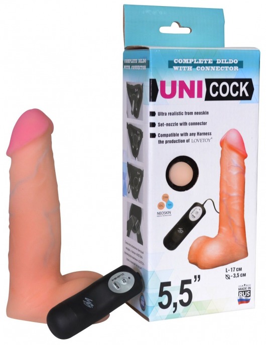 Фаллическая насадка Харнесс UNICOCK 5,5  с вибрацией - 17 см. - LOVETOY (А-Полимер) - купить с доставкой в Рыбинске