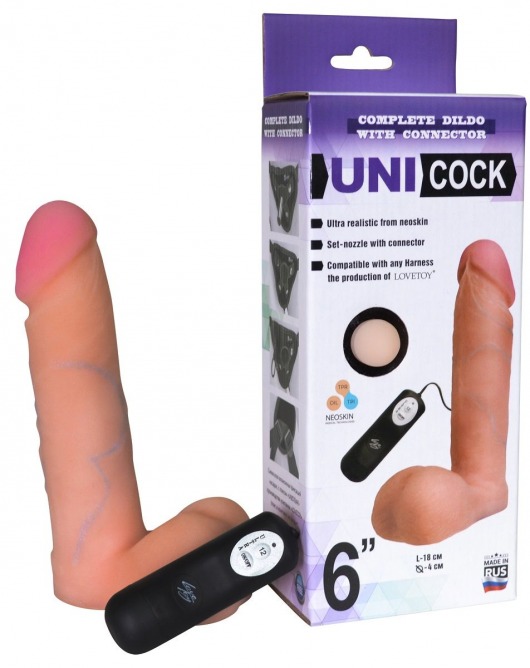 Фаллическая насадка Харнесс UNICOCK 6  с вибрацией - 18 см. - LOVETOY (А-Полимер) - купить с доставкой в Рыбинске