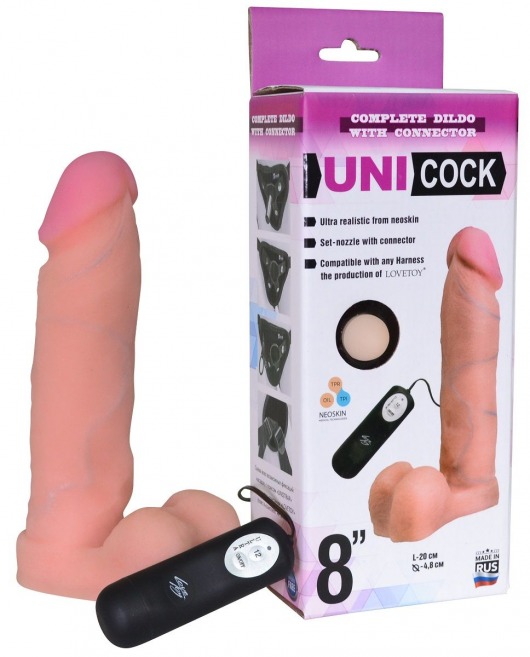 Фаллическая насадка Харнесс UNICOCK 8  с вибрацией - 20 см. - LOVETOY (А-Полимер) - купить с доставкой в Рыбинске