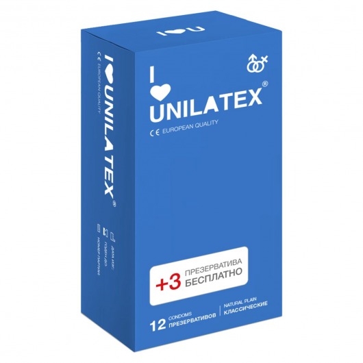 Классические презервативы Unilatex Natural Plain - 12 шт. + 3 шт. в подарок - Unilatex - купить с доставкой в Рыбинске