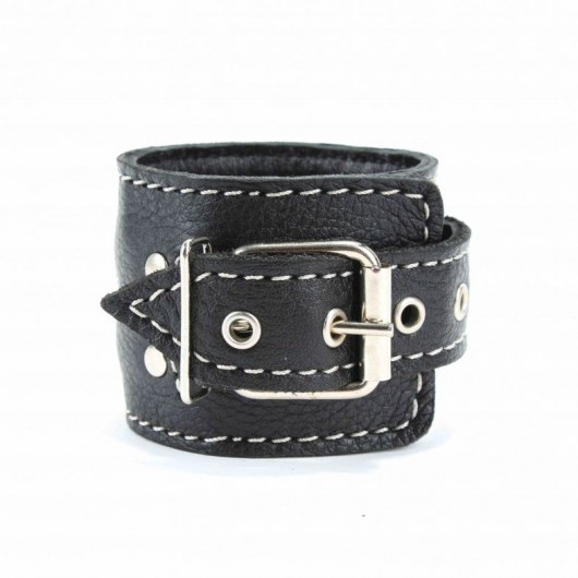 Чёрные кожаные наручники с крупной строчкой - БДСМ Арсенал - купить с доставкой в Рыбинске