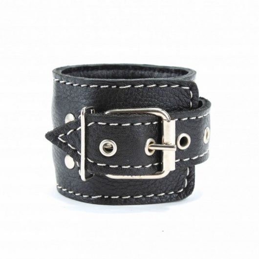 Чёрные кожаные оковы с крупной строчкой - БДСМ Арсенал - купить с доставкой в Рыбинске