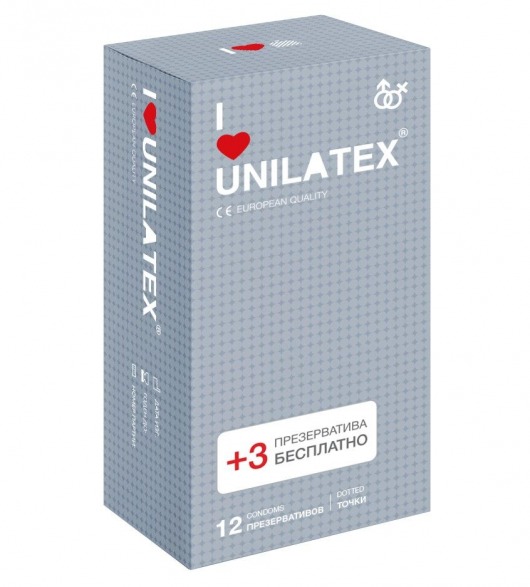 Презервативы с точками Unilatex Dotted - 12 шт. + 3 шт. в подарок - Unilatex - купить с доставкой в Рыбинске