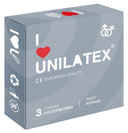 Презервативы с рёбрами Unilatex Ribbed - 3 шт. - Unilatex - купить с доставкой в Рыбинске