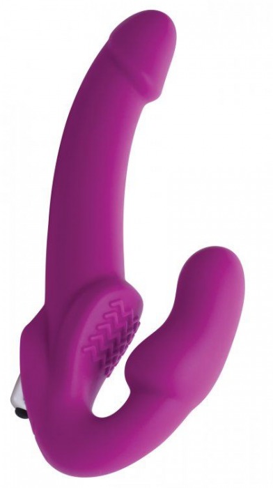 Ярко-розовый безремневой вибрострапон Evoke Vibrating Strapless Silicone Strap-on Dildo - XR Brands - купить с доставкой в Рыбинске