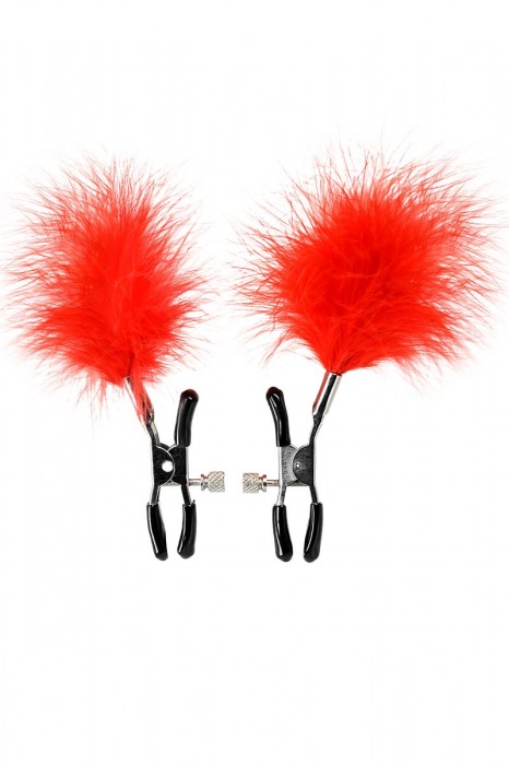 Зажимы для сосков с красным пухом Theatre - ToyFa - купить с доставкой в Рыбинске