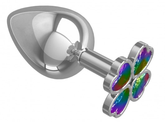 Серебристая анальная пробка-клевер с радужным кристаллом - 9,5 см. - Джага-Джага - купить с доставкой в Рыбинске