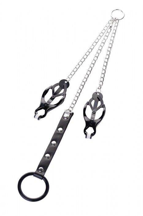 Черно-серебристые зажимы для сосков с кольцом для пениса TOYFA Metal - ToyFa - купить с доставкой в Рыбинске