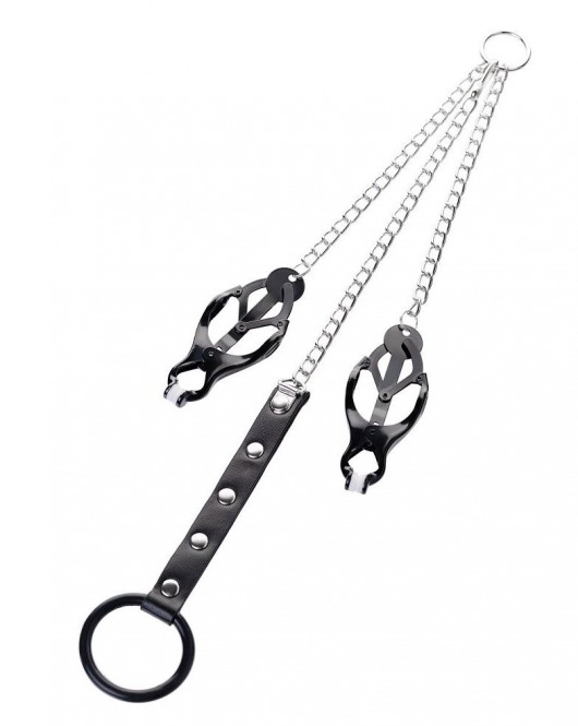 Черно-серебристые зажимы для сосков с кольцом для пениса TOYFA Metal - ToyFa - купить с доставкой в Рыбинске